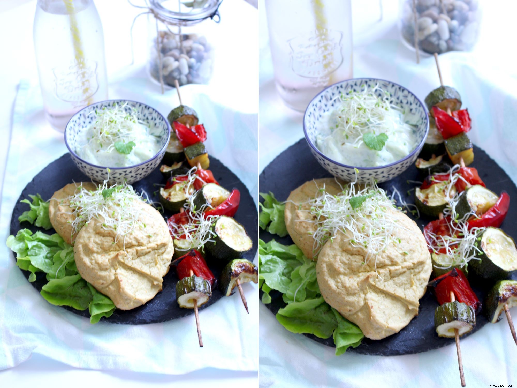 Gluten-Free & Lactose-Free Chickpea Pancakes with Grilled Veggies & Mint Cucumber Cream