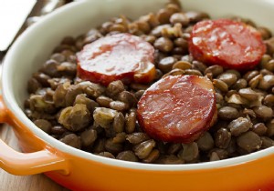 Hearty Stewed Green Lentils with Dijon Mustard and Smoked Sausages