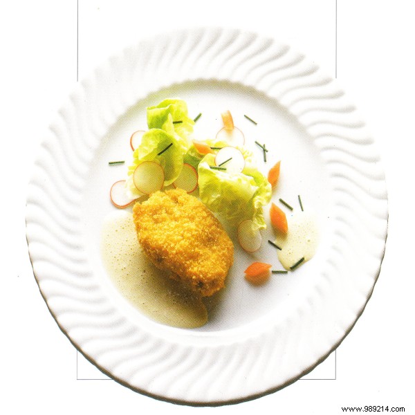 Crispy Breaded Calf Brain Cutlets with Fresh Lettuce and Radish Salad