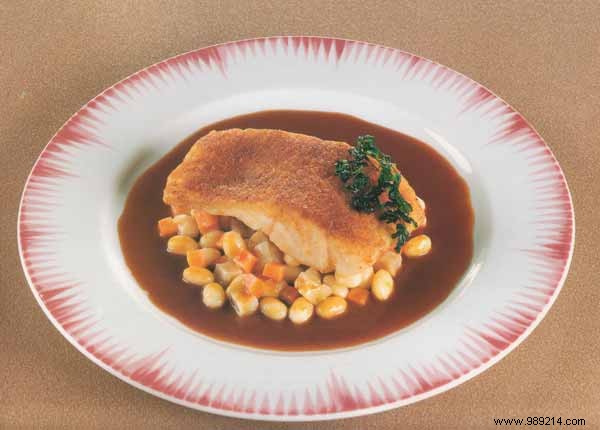 Bacon-Crusted Sea Bass with Coco de Paimpol Jus and Veal Foot