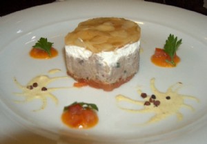 Chef Hubert s Duck Leg Nougat with Foie Gras, Candied Tomatoes, and Indian Curry Cream