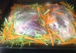 Tender Lamb Shoulder Confit with Vegetable Julienne and Espelette Pepper – Serves 12