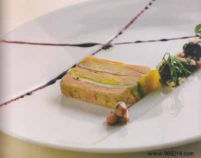 Luxurious Foie Gras Terrine with Beaufort Cheese, Bacon, Basil, and Roasted Cherry-Almond Amaretto Topping