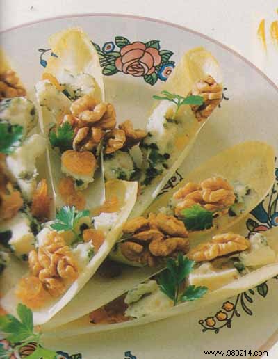 Elegant Stuffed Endive Leaves with Pears, Roquefort, Walnuts, Blue Poppy Seeds & Sichuan Pepper