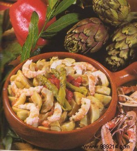 Elegant Artichoke Salad with Asparagus, Peppers & Pink Shrimp: Refined Summer Starter