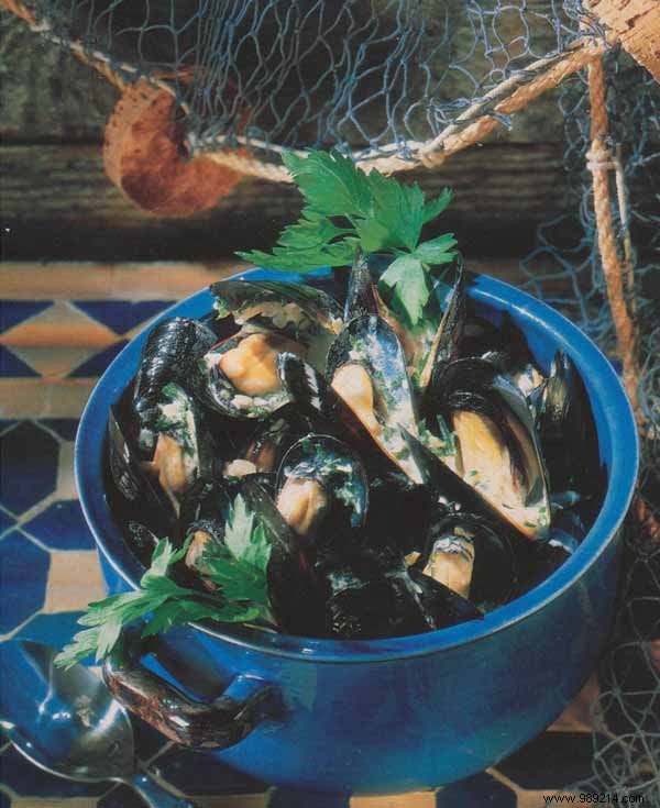 Authentic Bouchot Mussels in Sweet Cider Cream Sauce with Parsley and Espelette Pepper
