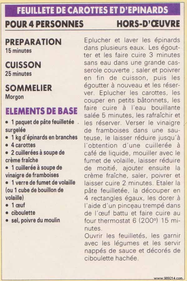 Carrot and Spinach Puff Pastry Recipe Card by Hubert