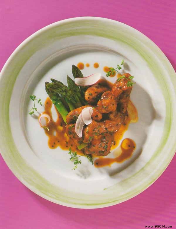 Glazed Asparagus with Veal Sweetbreads Fricassée and Sherry Vinegar