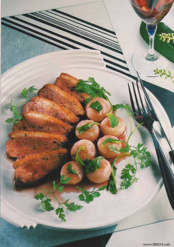 Pan-Seared Magret de Canard with Raspberry Vinegar and Glazed Turnips