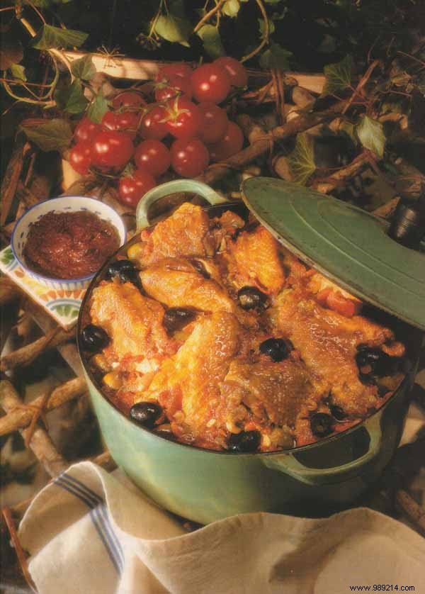 Authentic Free-Range Chicken Fricassee with Olives, Tapenade, and Espelette Pepper