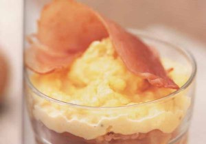 Gourmet Scrambled Eggs with Crispy Bacon in Glasses