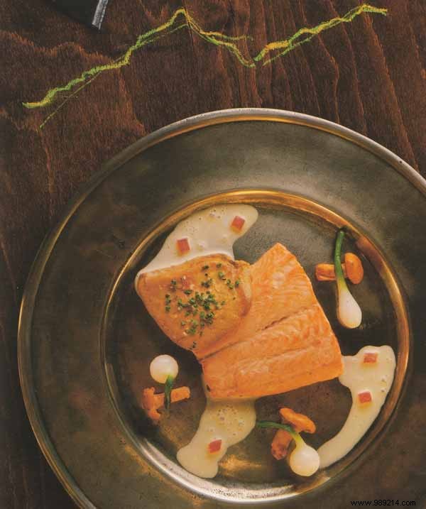Pan-Fried Salmon Escalopes and Goose Foie Gras with Chanterelle Mushrooms