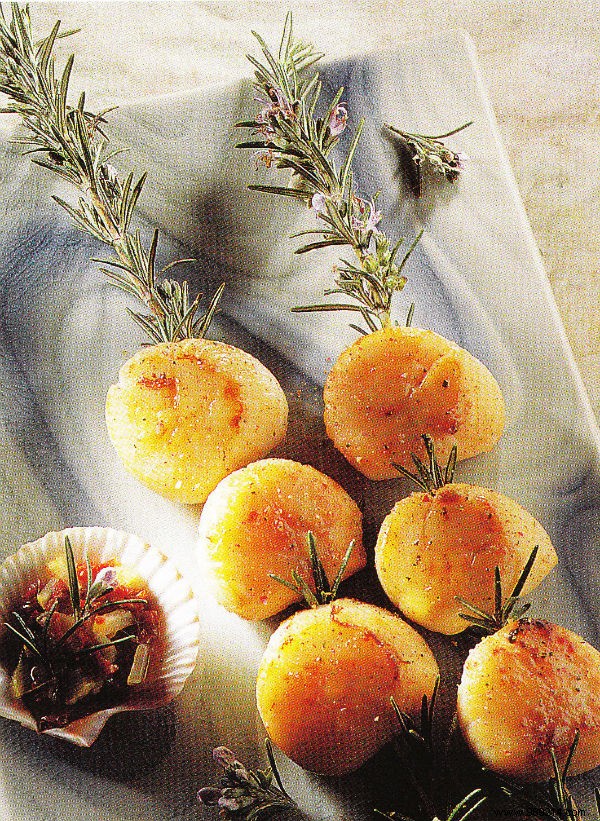 Succulent Scallops on Rosemary Skewers with Candied Lemon Sauce