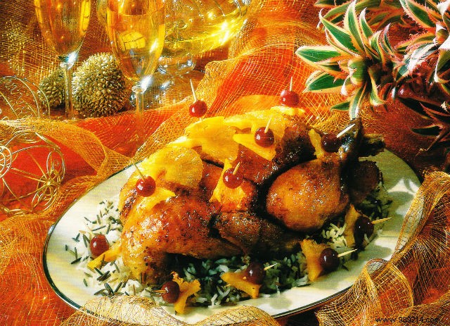 Roast Duckling with Caramelized Pineapple and Cherries in Syrup