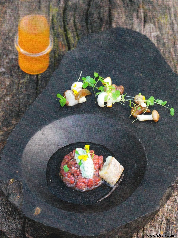 Exquisite Venison Tartare with Smoked Eel and Dashi Broth