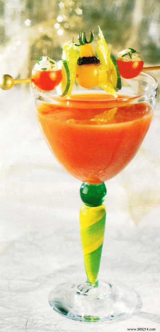Vibrant Two-Tone Tomato Skewers with Goat Cheese & Tapenade, Paired with a Classic Bloody Mary