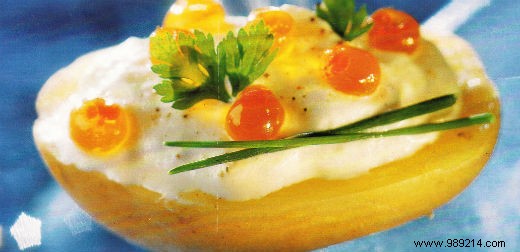 Surprise Fingerling Potato Bites with Salmon Roe and Champagne Cocktail