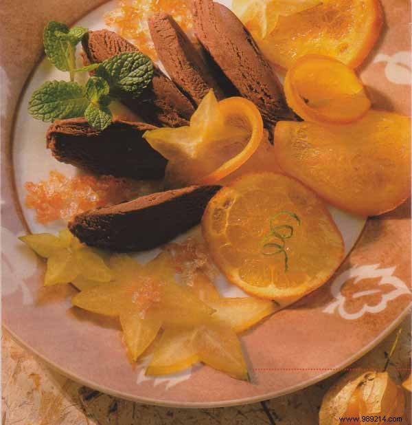 Decadent Chocolate Fondant with Crispy Orange Chips and Zesty Granita