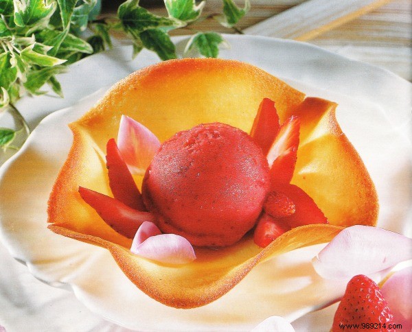 Strawberry Sorbet with Rose Water in Delicate Edible Tulip Baskets