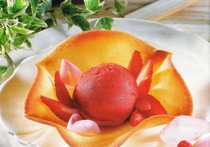 Strawberry Sorbet with Rose Water in Delicate Edible Tulip Baskets