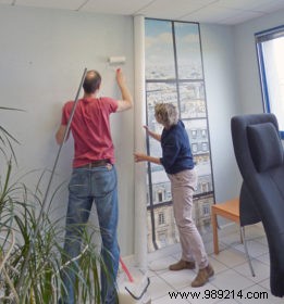 Aurélie and Françoise s Office Makeover: Stunning Paris Trompe l Oeil Wallpapers