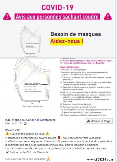 Grenoble University Hospital Suggests Fabric Mask-Making for Staff Amid COVID-19: Official Clarification