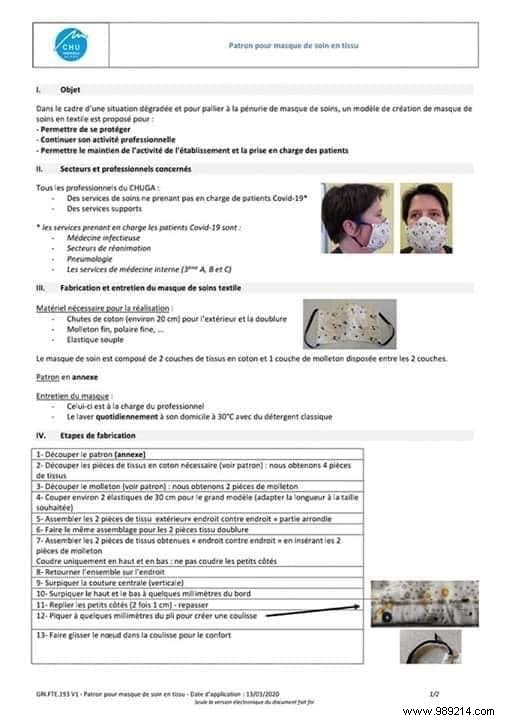 Grenoble University Hospital Suggests Fabric Mask-Making for Staff Amid COVID-19: Official Clarification