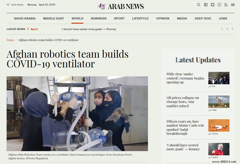 Afghan High School Girls Engineer Low-Cost Ventilator from Used Car Parts to Fight COVID-19