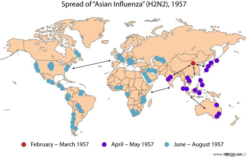 The 1957-1958 Asian Flu Pandemic: 1-4 Million Deaths Worldwide, Per WHO