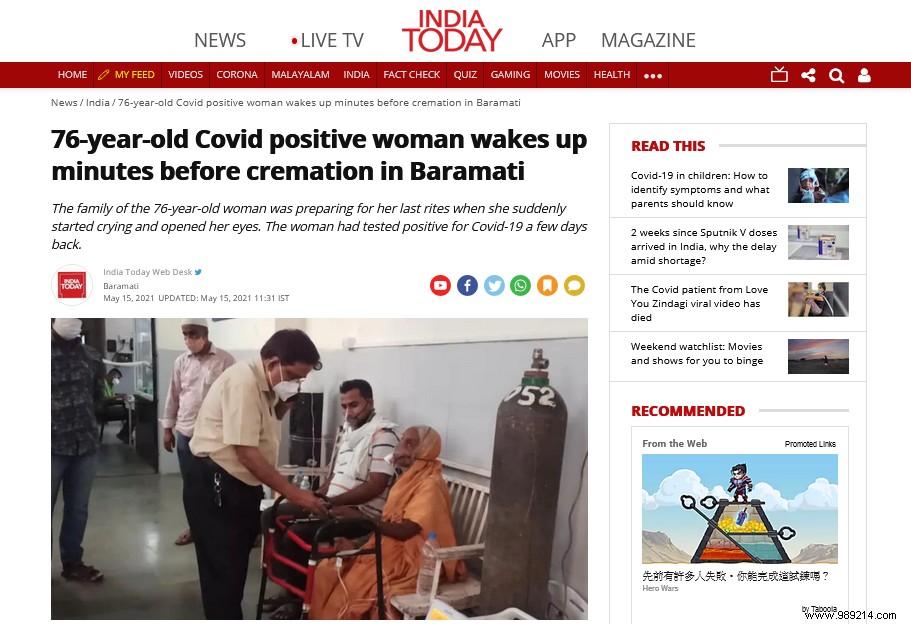 COVID-19 Ordeal in India: 76-Year-Old Woman Awakens Just Before Cremation