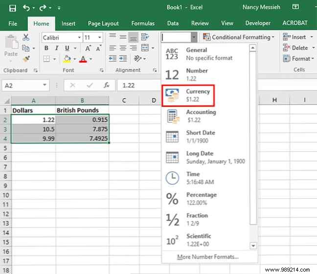How to Apply Different Currency Symbols to Specific Cells in Excel