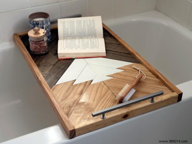 DIY Wooden Bathtub Tray: Craft a Stunning Mountain Illustration That Doubles as Wall Art