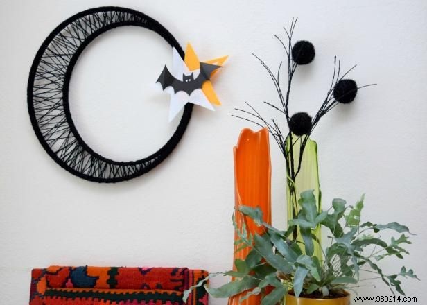 Craft a Spooky Yarn-Wrapped Crescent Moon Wreath for Halloween: Easy DIY by Jennifer Perkins